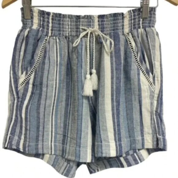 Briggs New York Pants - Briggs Women's Linen Blend Pull-On Shorts with Pockets Size Small Blue Stripe